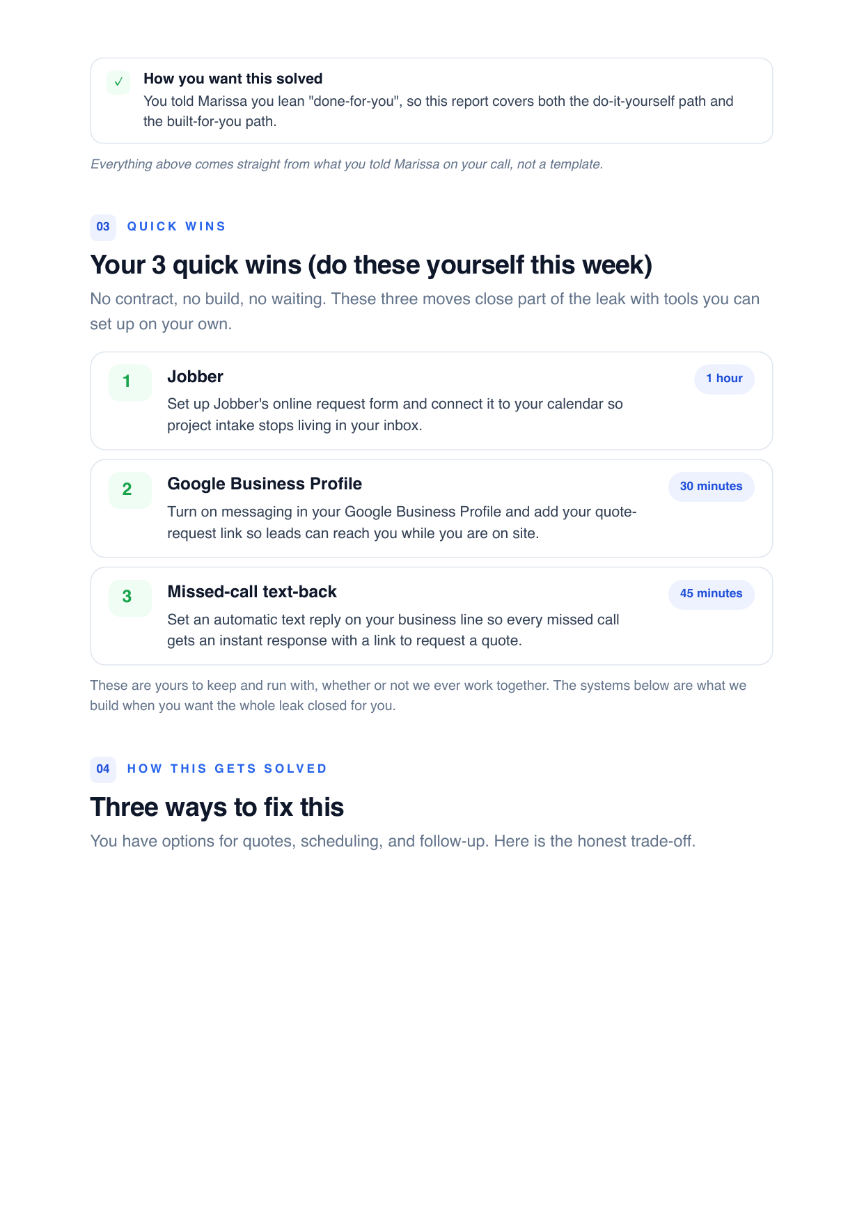 Sample audit report page 3: 3 quick wins you can do yourself