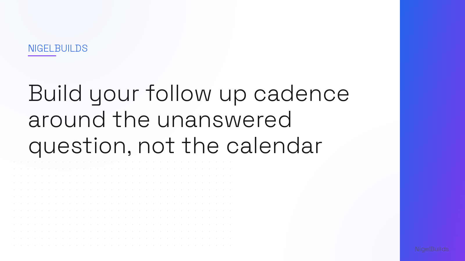 Editorial illustration for the article: Build your follow up cadence around the unanswered question, not the calendar