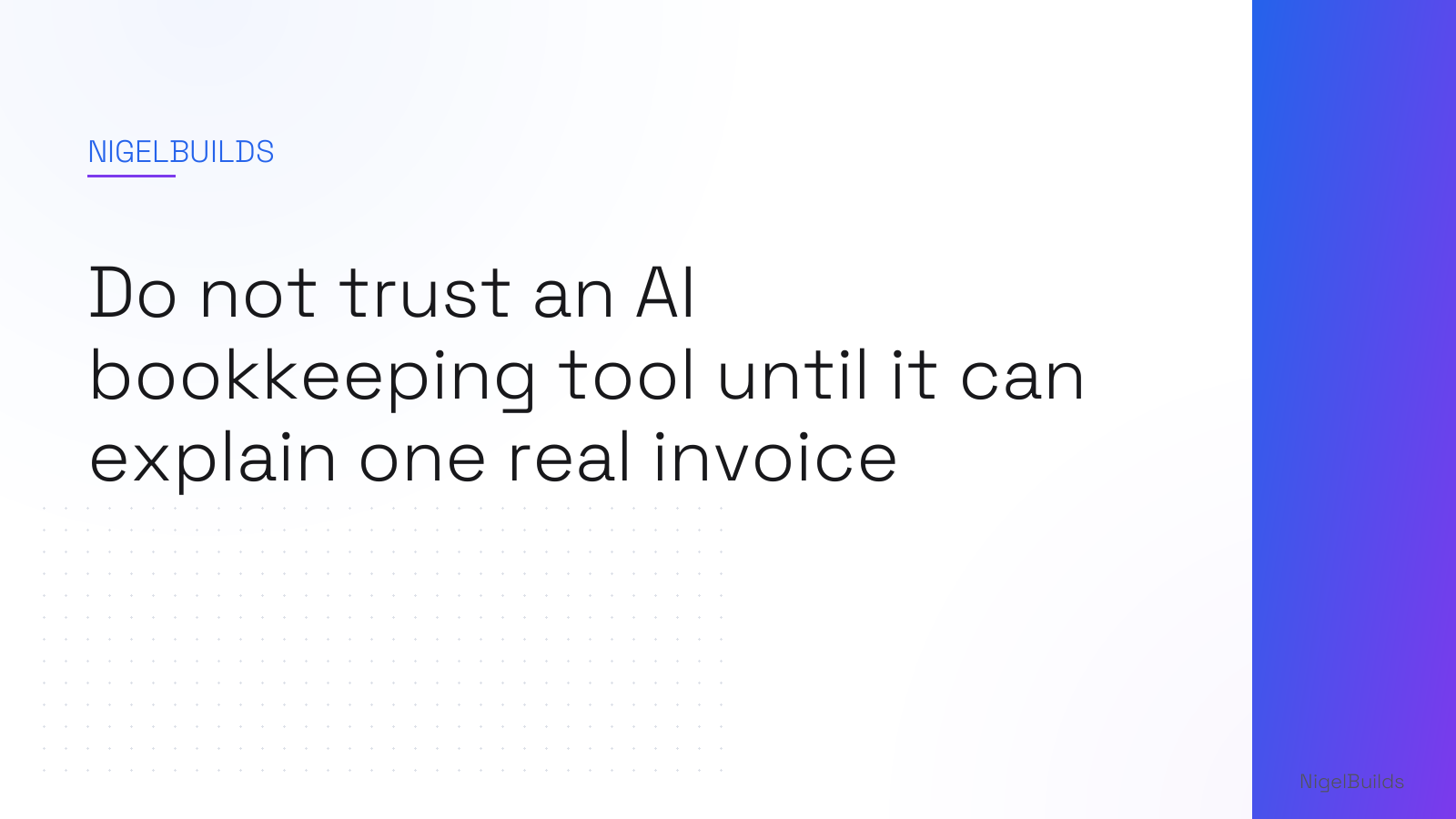 Editorial illustration for the article: Do not trust an AI bookkeeping tool until it can explain one real invoice